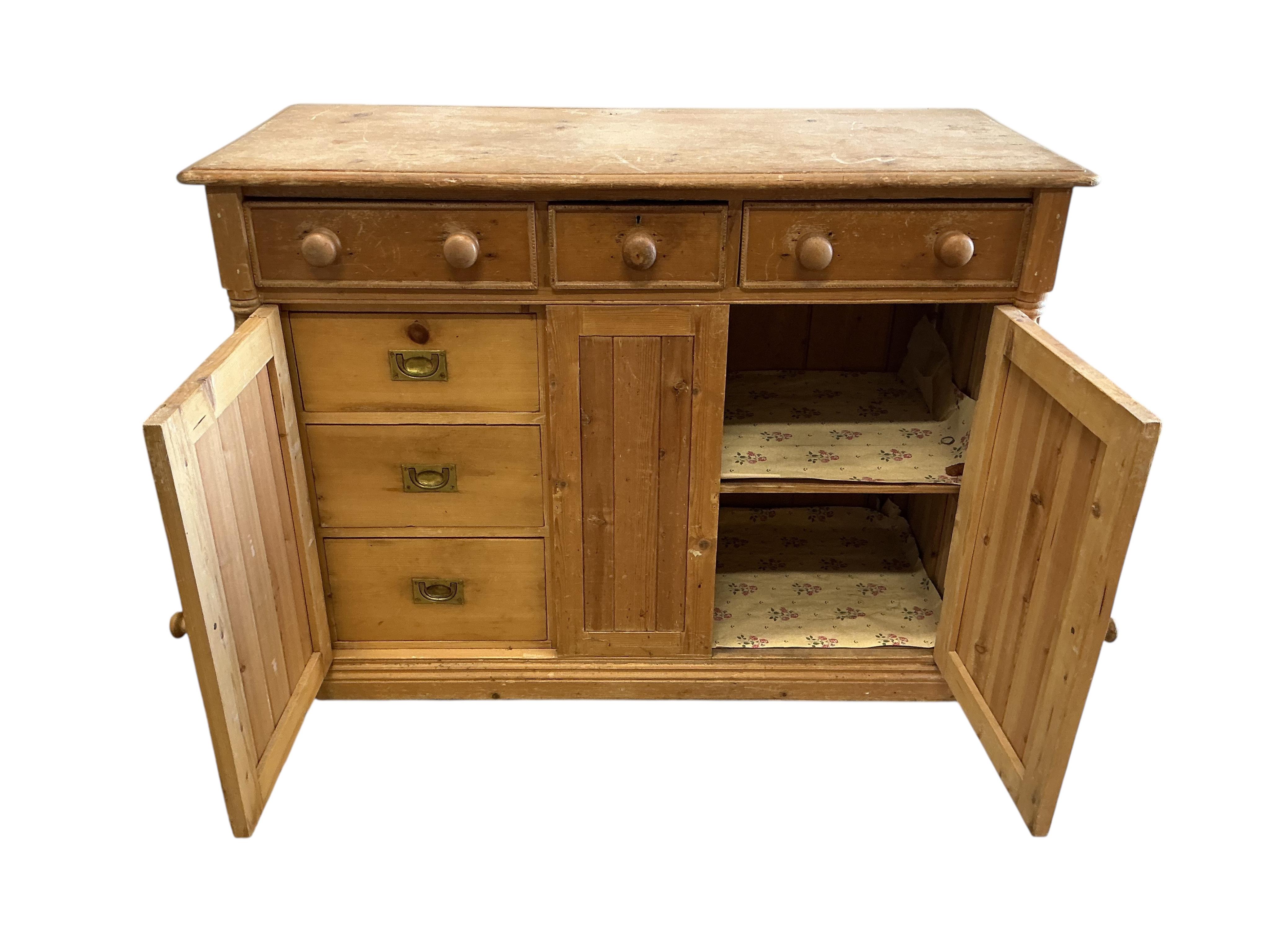 A Victorian pine sideboard, width 130cm, depth 56cm, height 96cm
